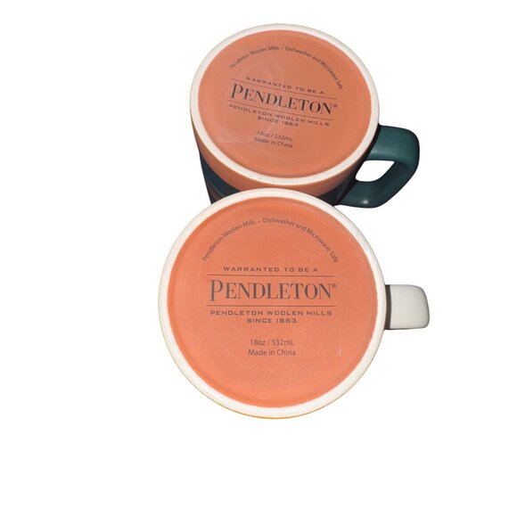 Pendleton Set Of 2 Ceramic Coffee Mugs 18oz White & Green With Multicolor Stripe - Picture 5 of 7